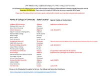 Name of College Or University State Location Special Codes Or Instructions