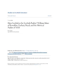 William Mure of Rowallan, Zachary Boyd, and the Metrical Psalter of 1650 Peter Auger Queen Mary University of London