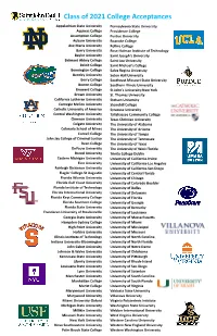 Class of 2021 College Acceptances