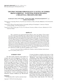 The First Dendrochronological Dating of Timber from Tajikistan – Potential for Developing a Millennial Tree-Ring Record