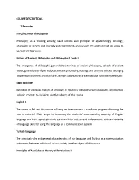 COURSE DESCRIPTIONS 1.Semester Introduction To
