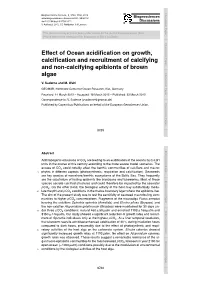 Effect of Ocean Acidification on Growth, Calcification and Recruitment Of