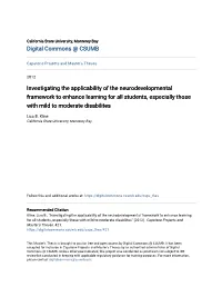 Investigating the Applicability of the Neurodevelopmental Framework to Enhance Learning for All Students, Especially Those with Mild to Moderate Disabilites