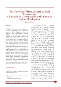 The New Face of Humanitarian Aid and Intervention: China and Its Growing Role in the Realm of African Development