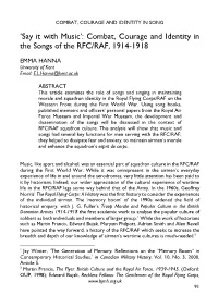 Combat, Courage and Identity in the Songs of the RFC/RAF, 1914-1918