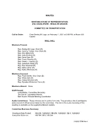MINUTES MONTANA HOUSE of REPRESENTATIVES 67Th