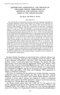 Pisces: Serranidae) on Artificial and Natural Patch Reefs in the Virgin Islands