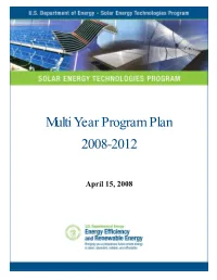 Solar Energy Technologies Program Multi-Year Program Plan: 2008-2012
