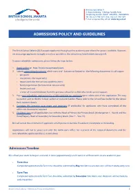 Admissions Policy and Guidelines