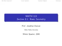 MATH 113 Section 8.1: Basic Geometry