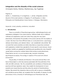 Integration and the Disunity of the Social Sciences Christophe Heintz, Mathieu Charbonneau, Jay Fogelman