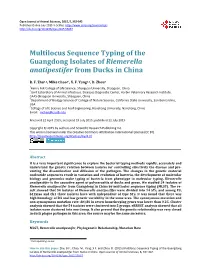Multilocus Sequence Typing of the Guangdong Isolates of Riemerella Anatipestifer from Ducks in China