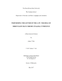The Role of Orientalist Race Theory in Kafka's