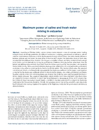 Article Travels on the Sipation Dominates, Then the Power of the Force to Generate Tide; the Vertical Length Scale Is the Depth H, Over Which Saline Work Is Limited
