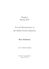 Second Quantization of the Klein-Gordon Equation