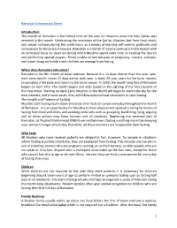 1 Ramadan Information Sheet Introduction the Month of Ramadan