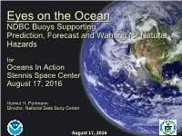 Eyes on the Ocean NDBC Buoys Supporting Prediction, Forecast and Warning for Natural Hazards for Oceans in Action Stennis Space Center August 17, 2016