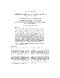 Song Performance Rules in the Oriental Magpie Robin (Copsychus Salauris)