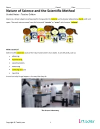 Nature of Science and the Scientific Method Guided Notes – Teacher Edition