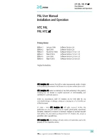 PAL User Manual Installation and Operation HTC PAL PAL HTC-Xt