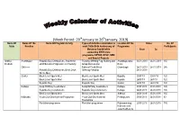 (Week Period: 20 January to 26 January, 2019) Name of Name of the Name of Program/ Activity Types of Activities Undertaken to Location of the Dates No