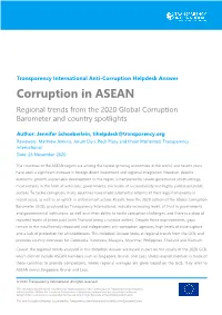 Corruption in ASEAN Regional Trends from the 2020 Global Corruption Barometer and Country Spotlights