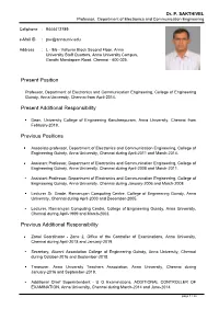 Dr. P. SAKTHIVEL Professor, Department of Electronics and Communication Engineering