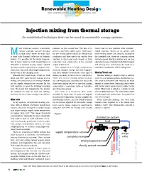 Injection Mixing from Thermal Storage an Established Technique That Can Be Used in Renewable Energy Systems