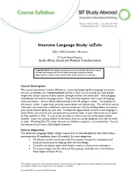 Intensive Language Study: Isizulu