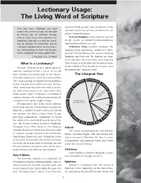 Lectionary Usage: the Living Word of Scripture