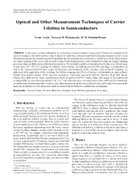 Optical and Other Measurement Techniques of Carrier Lifetime in Semiconductors