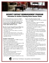Security Deposit Reimbursement Program Information for Section 8 Housing Choice Voucher Clients