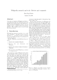 Wikipedia Research and Tools: Review and Comments