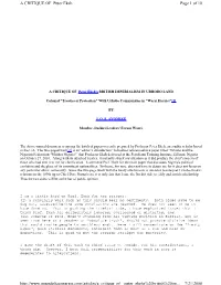 Page 1 of 10 a CRITIQUE of Peter