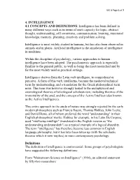 4. INTELLEGENCE 4.1 CONCEPTS and DEFINITIONS: Intelligence