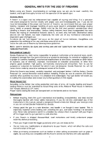 General Hints for the Use of Firearms