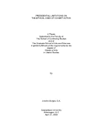 Presidential Limitations on the Ethical Uses of Covert Action