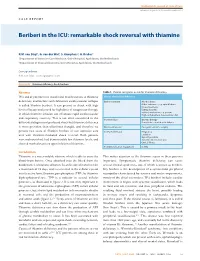 Beriberi in the ICU: Remarkable Shock Reversal with Thiamine