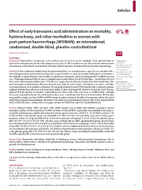 Effect of Early Tranexamic Acid Administration on Mortality