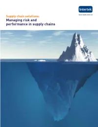 Managing Risk and Performance in Supply Chains