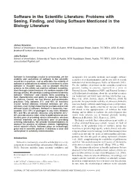 Software in the Scientific Literature: Problems with Seeing, Finding, And