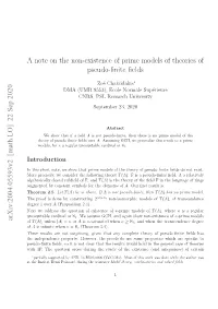 A Note on the Non-Existence of Prime Models of Theories of Pseudo-Finite