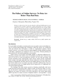 Human Dimensions of Wildlife the Fallacy of Online Surveys: No Data Are Better Than Bad Data