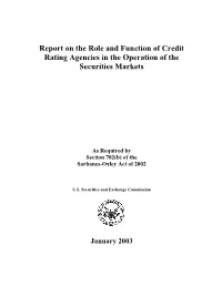 Report on the Role and Function of Credit Rating Agencies in the Operation of the Securities Markets