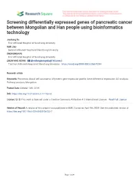 Screening Differentially Expressed Genes of Pancreatic Cancer Between Mongolian and Han People Using Bioinformatics Technology