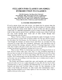 Syllabus for Classics 140 (#20821) Introduction to Classics