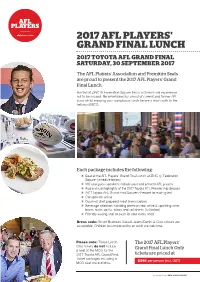 2017 Afl Players' Grand Final Lunch