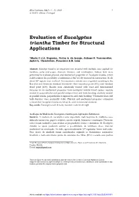 Evaluation of Eucalyptus Triantha Timber for Structural Applications