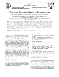 Unity Game Development Engine: a Technical Survey