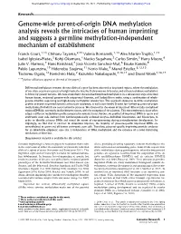 Genome-Wide Parent-Of-Origin DNA Methylation Analysis Reveals The